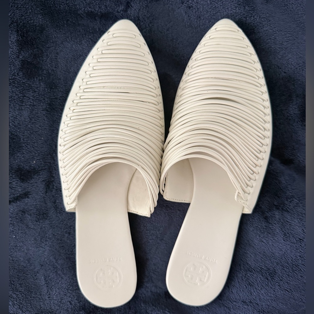 Tory Burch 'Sienna' Pointy Toe Mule Slides White Leather